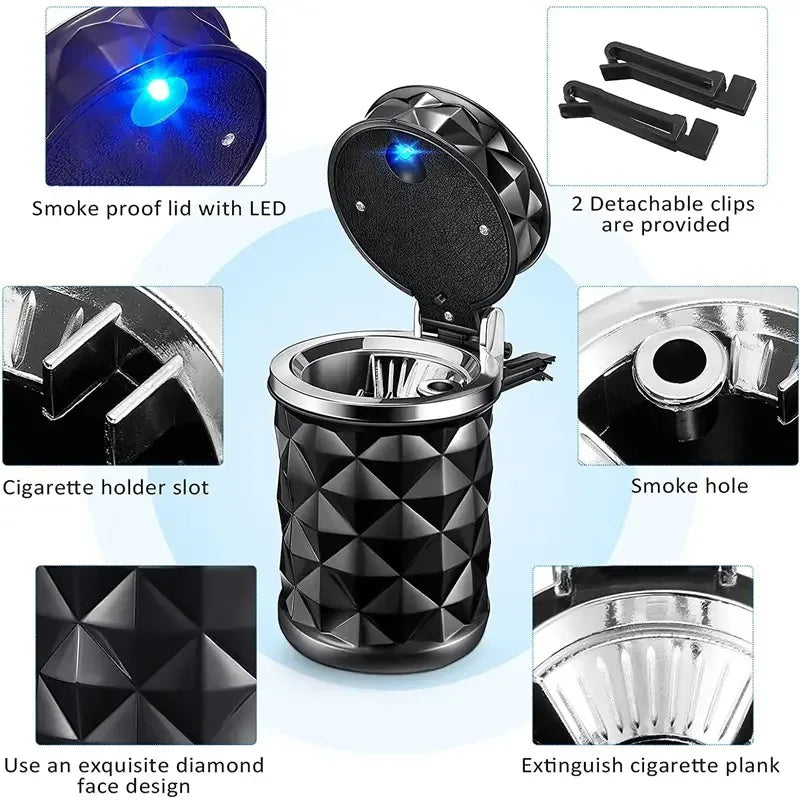Car Ashtray with LED Lid & Air Fresh Filter